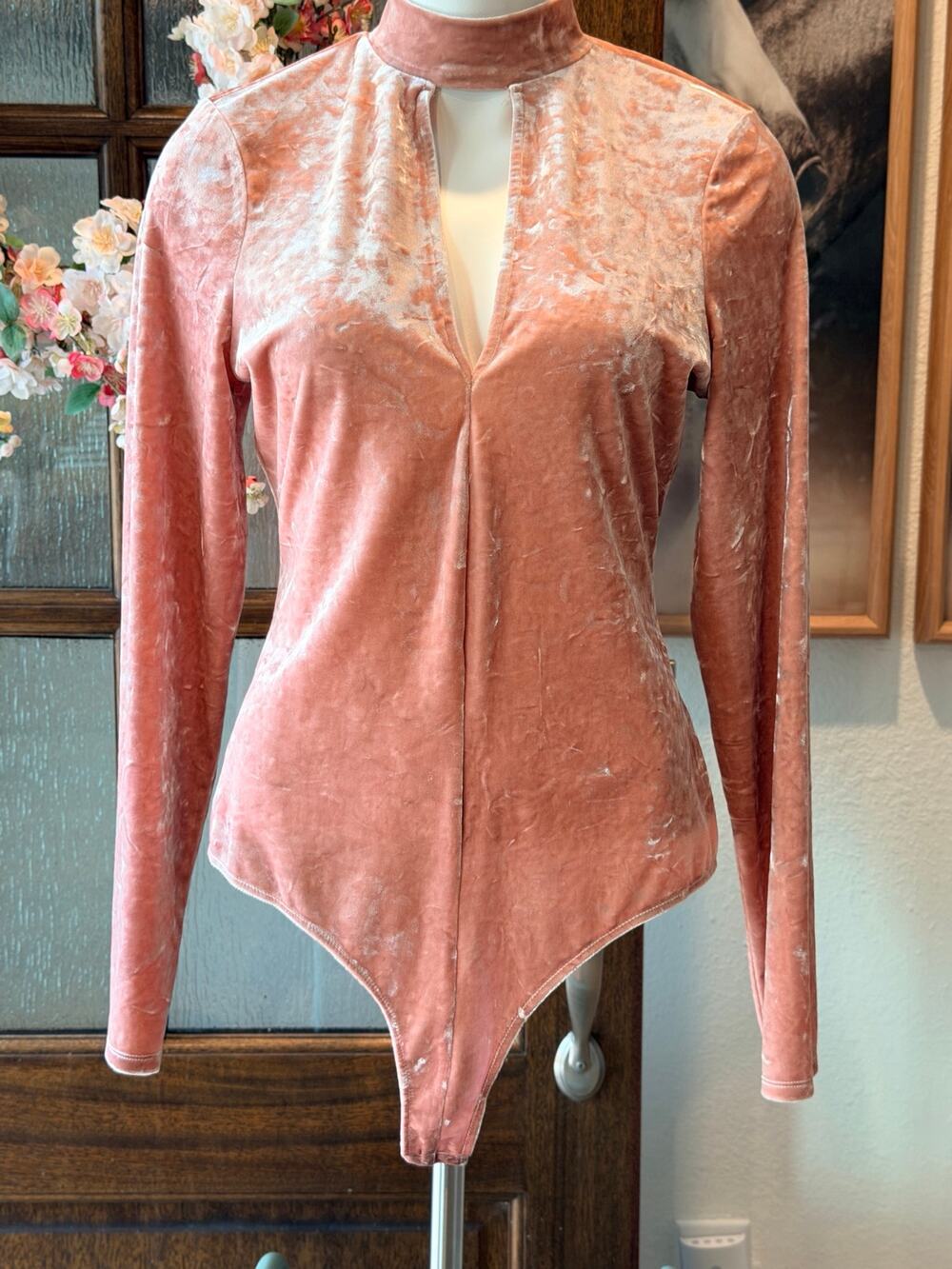 Guess Trixie Crushed Velvet Bodysuit in Shadow Gray